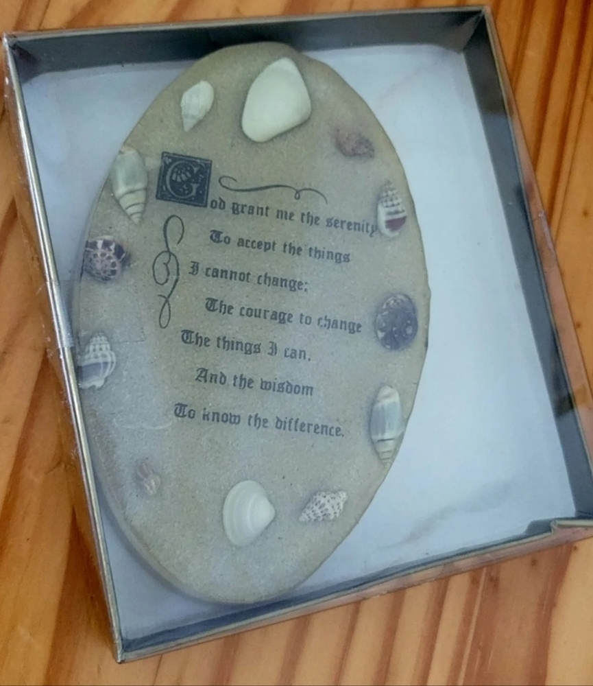 Brand new. alcoholics anonymous prayer beach style shell sand paperweight